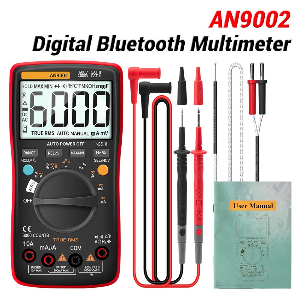 AN9002 Bluetooth Digital Multimeter 6000 Counts Current Voltage Tool Home Battery Powered Smart Auto-Range True Rms