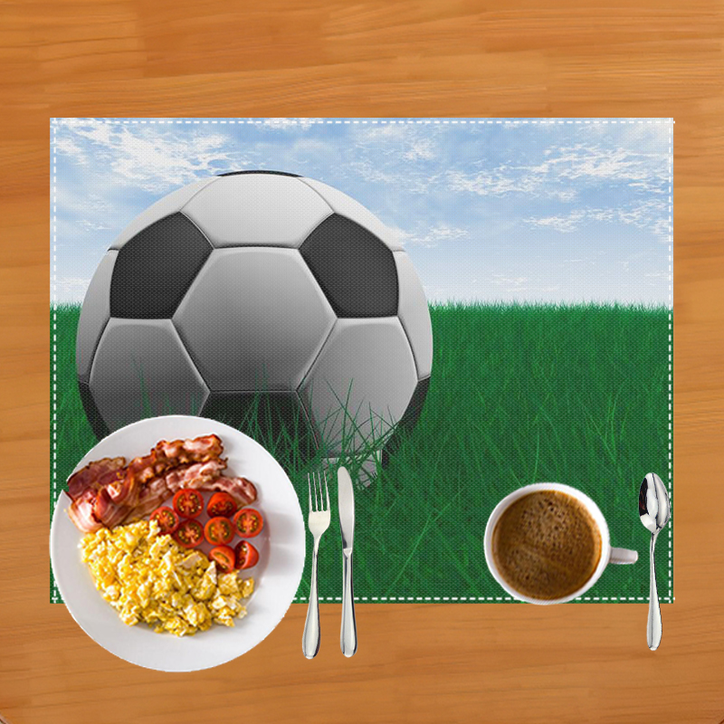 Mantel Individual con estampado de campo de fútbol, alfombrilla de lino para mesa de comedor, almohadillas para tazas de café, accesorios de cocina: Verde