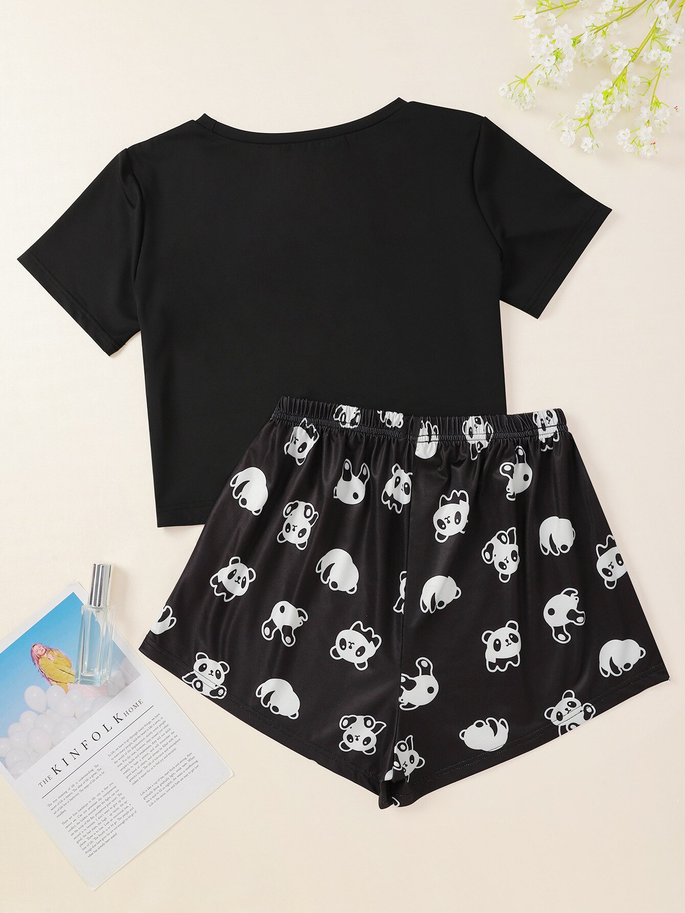 Style Women's Cute Cartoon Panda Short Sleeve T Shirts & Shorts Pajama Set Summer Comfortable Sleepwear Home Suits Underwear