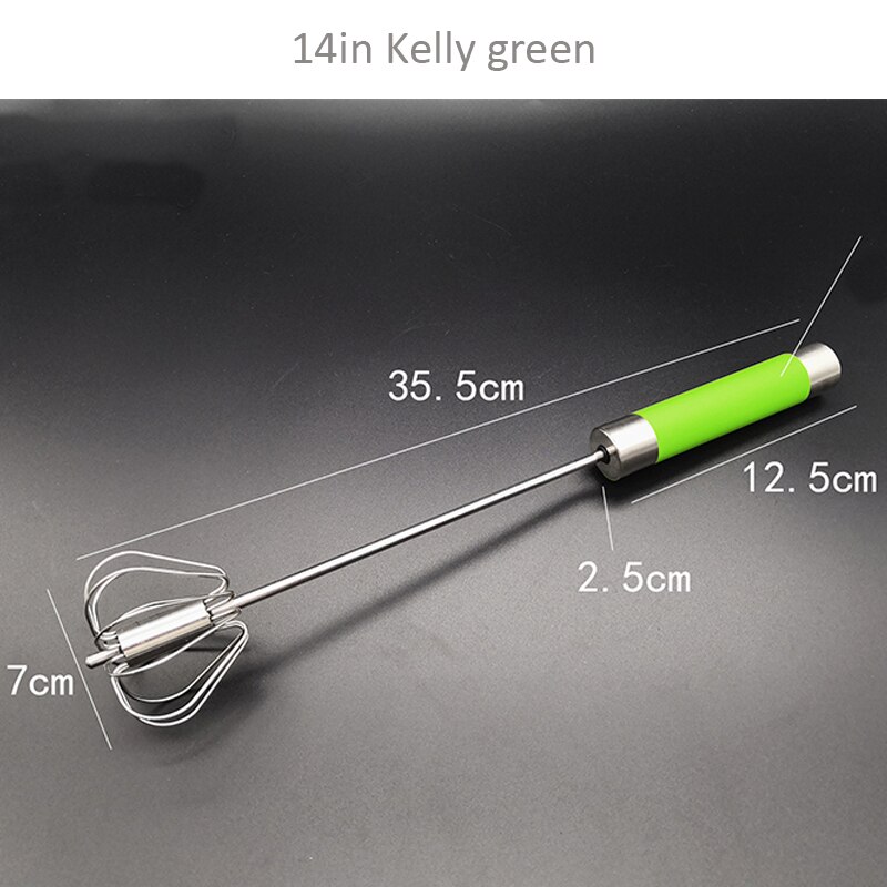 Semi-automatic Egg Beater 304 Stainless Steel Egg Whisk Manual Hand Mixer Self Turning Egg Stirrer Kitchen Accessories Egg Tools: 14 inches Green