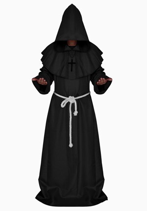 Monnik Hooded Gewaden Mantel Cape Friar Middeleeuwse Renaissance Priest Mannen Gewaad Kleding Halloween Comic Con Party Cosplay Kostuum: Black / S