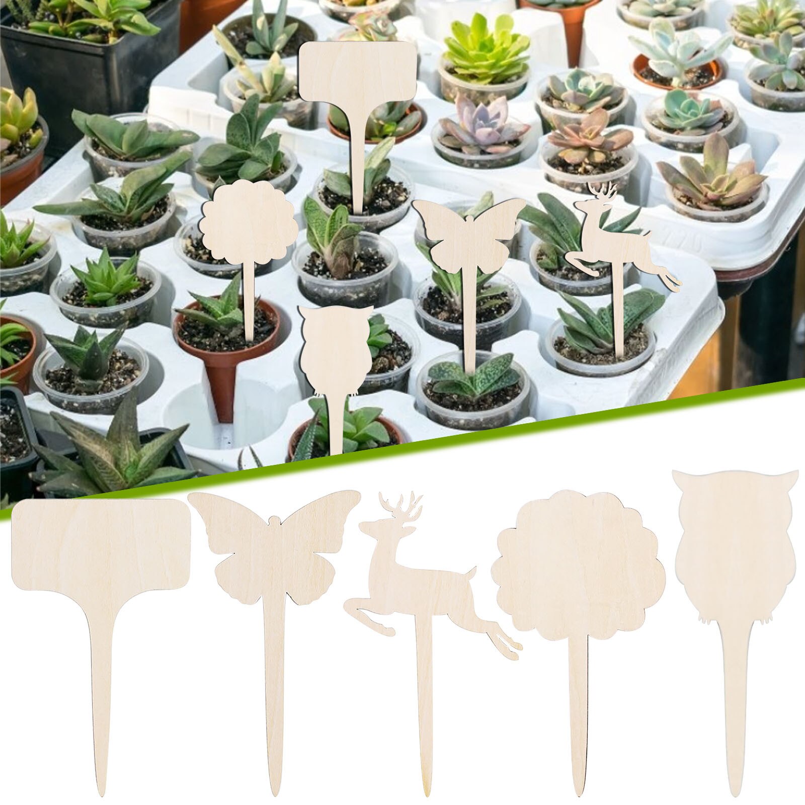 Letreros con etiquetas para plantas, etiquetas creativas de madera para jardinería, tipo T, decoración creativa de flores para jardín y guardería, bandeja para semillas, 10 Uds.