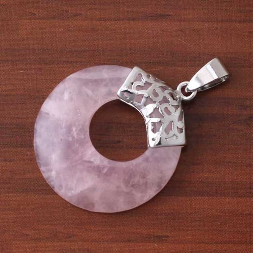 Kraft-Kralen Vintage Stijl Verzilverd Ronde Hollow Stone Natuurlijke Rose Quartzs Hanger Mode-sieraden