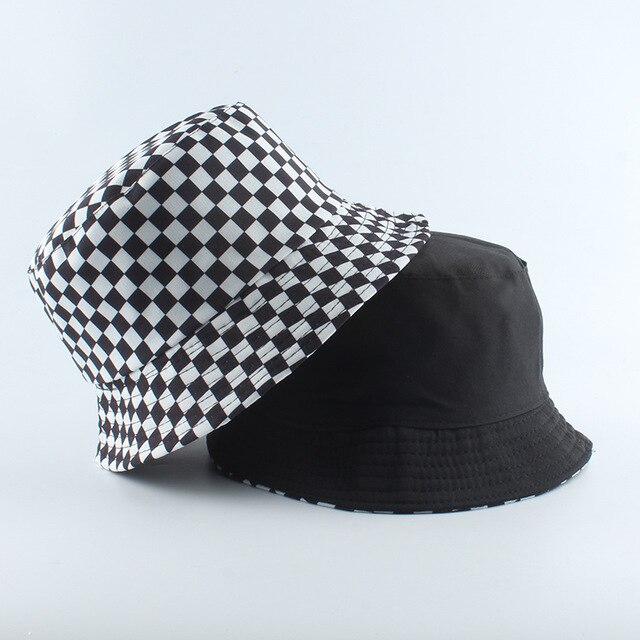 neue Koreanische Rosa Kuh Druck Eimer Hütte Frauen reversibel Angeln Kappe Bob Chapeau Herbst Sommer: Plaid
