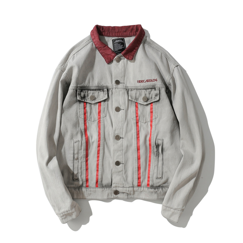 Vintage denim jakke mænd retro stribet patchwork hip hop jeans jakker brev streetwear denim frakker  wg493