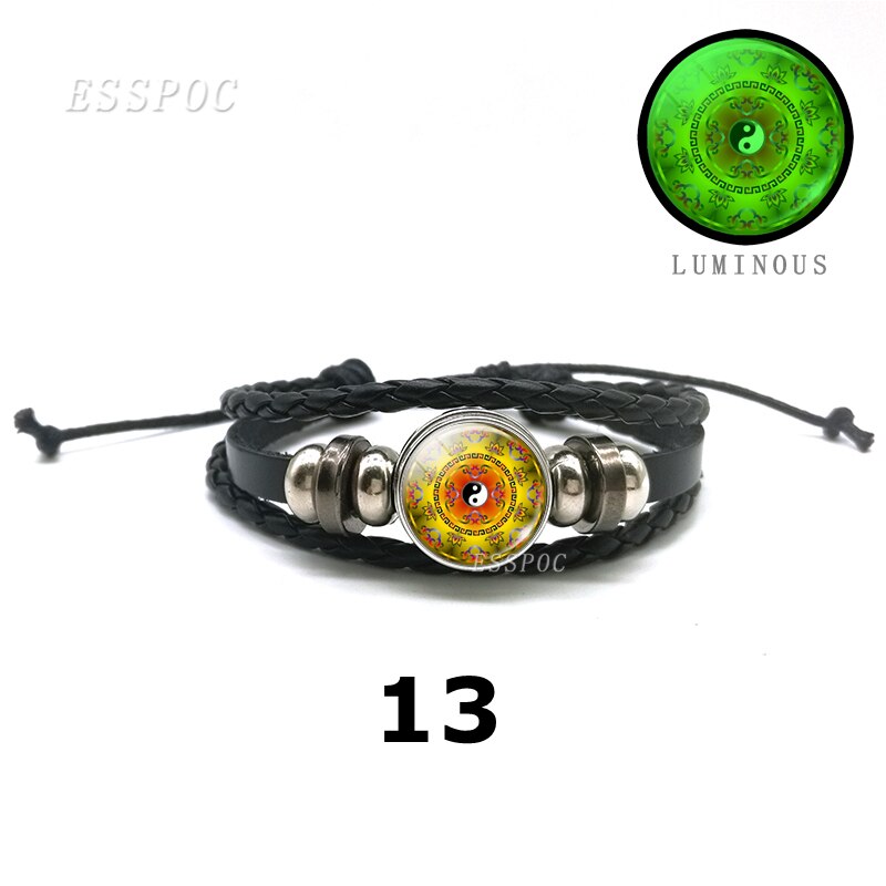 YinYang potins en cuir noir Bracelet lumineux rétro Tai Chi Kung Fu Logo bouton pression Bracelet hommes et femmes bijoux accessoires: 13