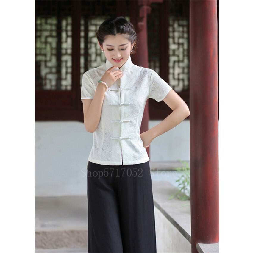 Chinese Qipao Top Traditional Clothing for Women Cheongsam Dress Vintage Print National Oriental Clothes Blouse Party: Color4 / M