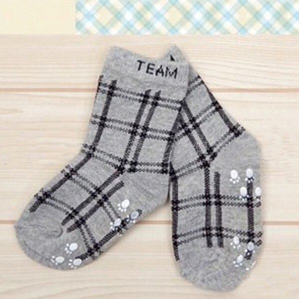 Baby Jongens Katoen Plaid Sokken Anti-slip Mode Retro kinderen Baby Sokken: Grijs