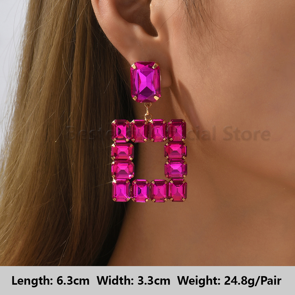 Pendientes colgantes de gota llamativos de diamantes de imitación de color rosa intenso para mujer, colgantes grandes geométricos de de lujo, de joyería para y boda: Marrón