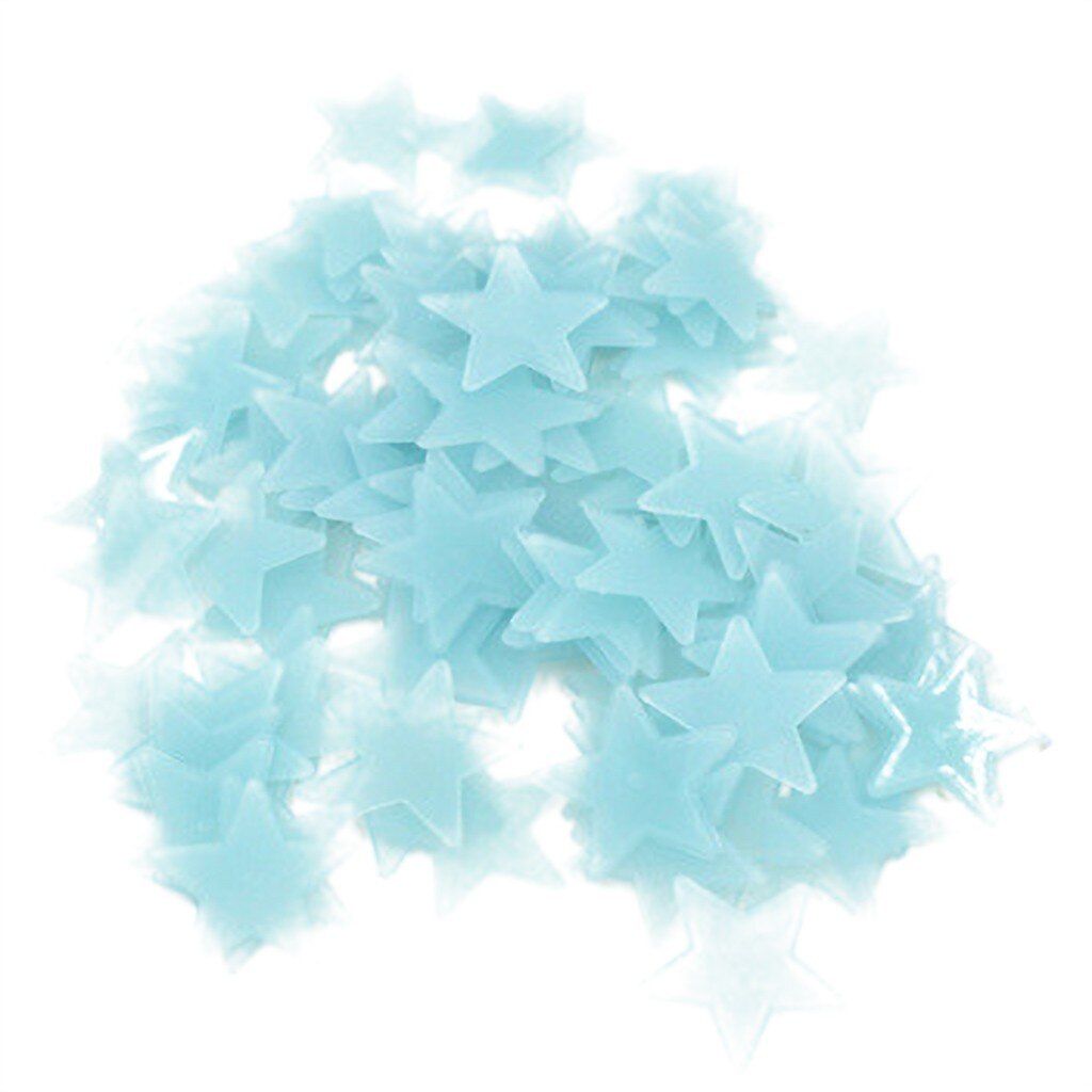 100PCS Luminous Star Wall Stickers Glow Kindergarten/Bedroom/Living/Room The Dark Star Ceiling Wall Decals: Sky Blue