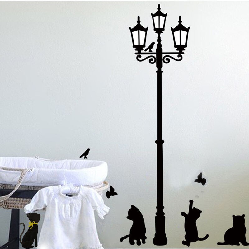 Pegatinas de farola de gatos para pared, decoración de vinilo extraíble, adhesivo de gato para pared debajo de la calle, extraíble