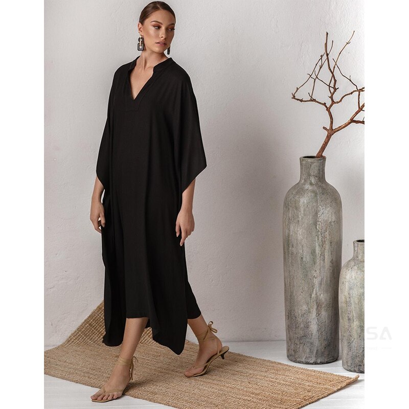 Snyemio Robe Caftan Plage Longue Été Floral Boho - Grande Taille Légère Et Élégante