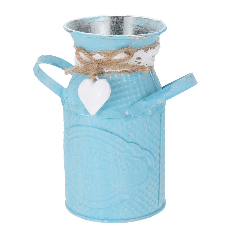 Vase à fleurs Shabby Chic en métal, vert/argent/bleu/rose, Vintage, Pot de fleurs pour décoration de salon de maison: Blue