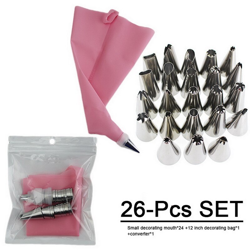 50 Stks/set Cake Decorating Kit Set Gereedschap Piping Tips Gebak Spuitzak Nozzles Bakken Set Bloem Zak Mond Geperst: Pink TPU26-piece set