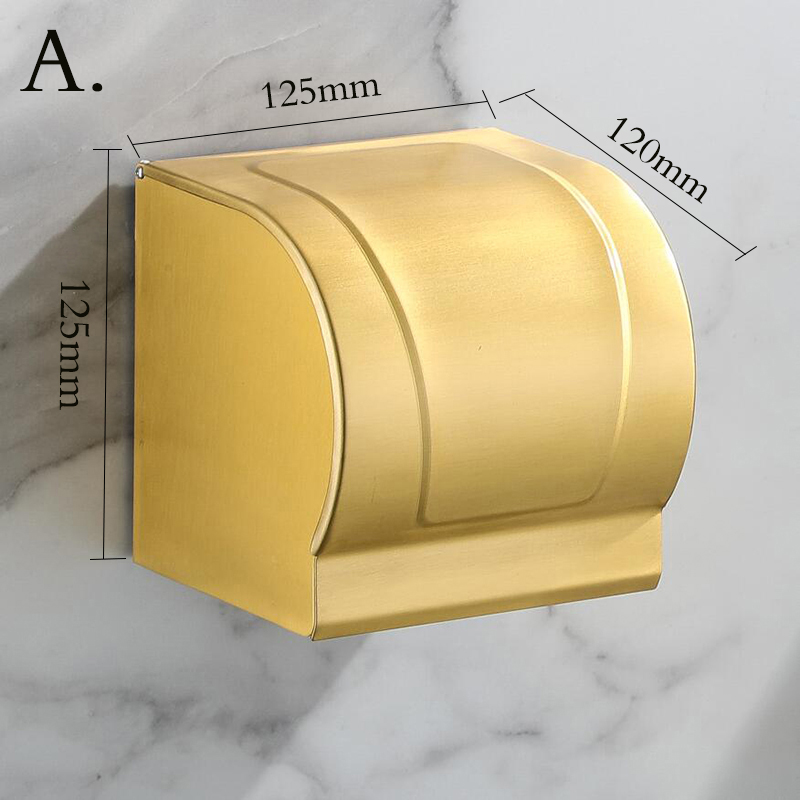 Porte-serviettes mural avec étagère, cintre pour vêtements, salle de bains, or brossé, WC porte-papier, support pour téléphone, porte-papier: Tissue box A