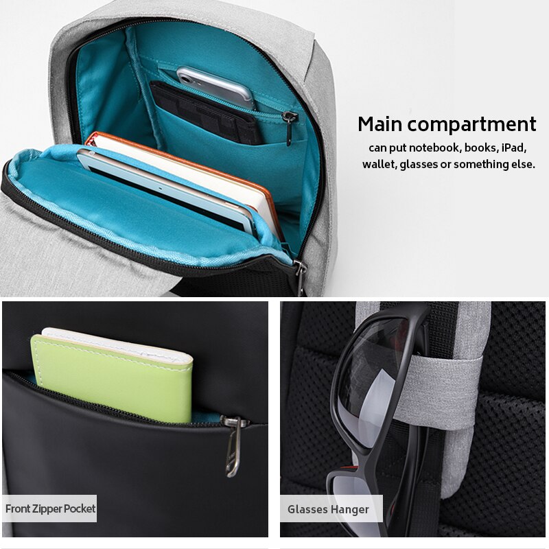 KAKA USB Anti Theft Shoulder Bag for Men Women Chest Bag Large Capacity Waterproof Summer Short Trip Messengers Crossbody Bags