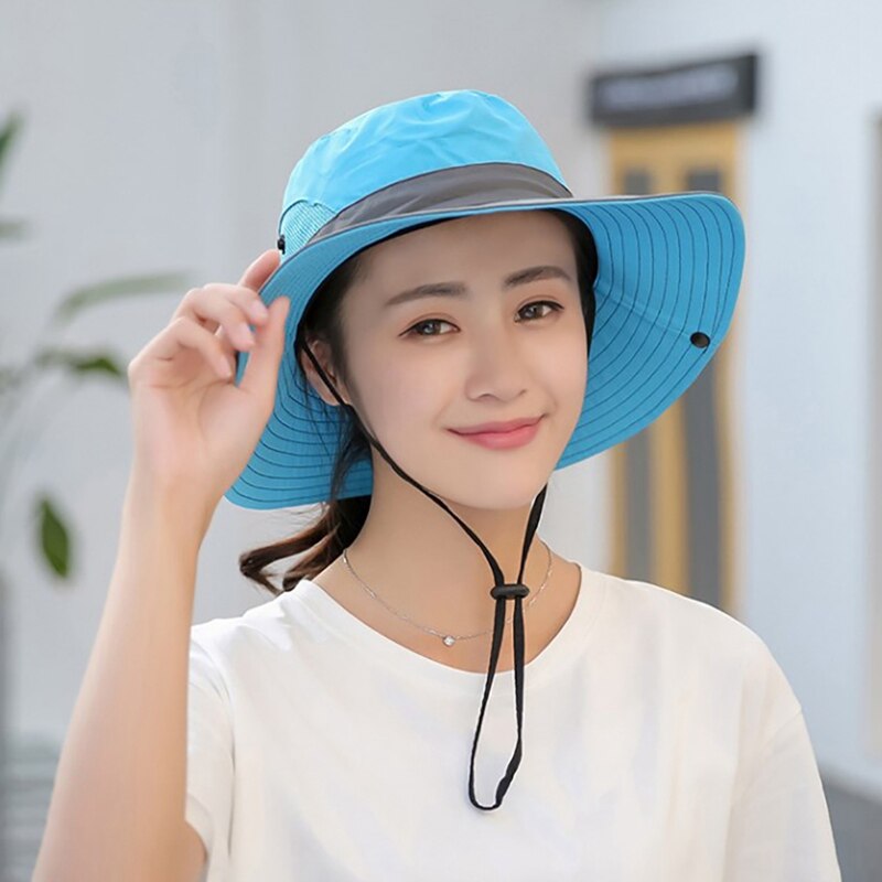 Bucket Hat - Breiter Schirm - Sonnenschutz - Atmungsaktiv Nylon - One Size - Kinnband für Strand Wandern