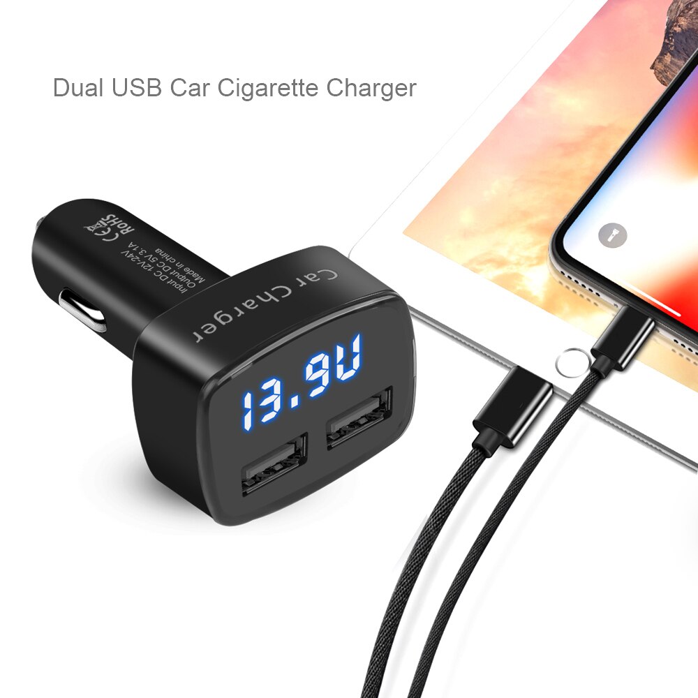 Universele 4 In 1 Dual Usb Dc 5V 3.1A Usb Autolader Adapter Met Spanning Temperatuur Digitale Blauw/rode Led Display Voor Iphone