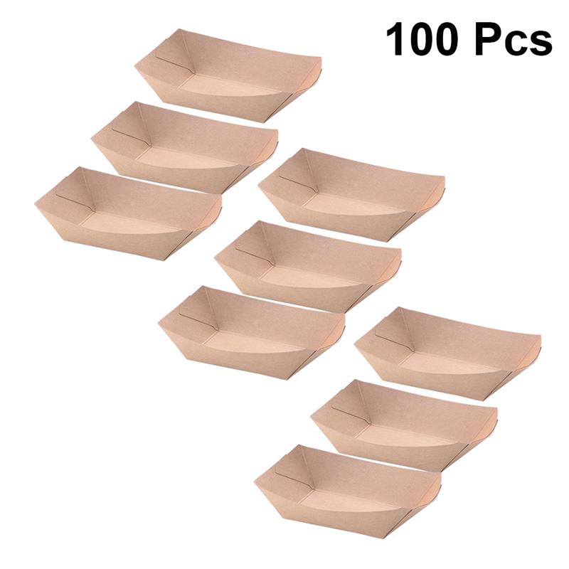 100/50Pcs Disposable Paper Food Serving Tray Kraft Paper Take-Out Boat Shape Snack Open Box French Fries Chicken Storage Tray: 100PCS 17x12.5x2.6cm