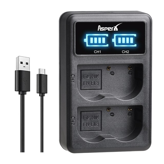 EN-EL3e Battery Charger for Nikon EL3e EL3a ENEL3e Battery D300S D300 D100 D200 D700 D70S D80 D90 D50: 1x  LED Charger
