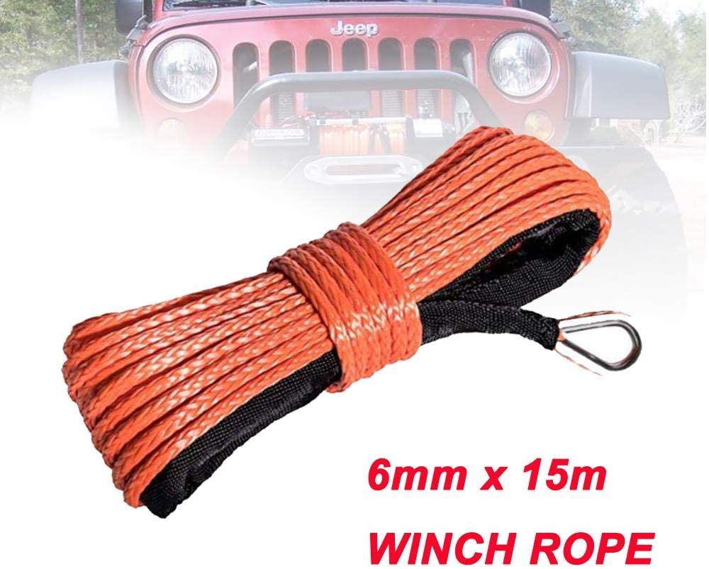 Cabrestante sintético de Cable de Plasma, cuerda con funda, accesorios para coche, color azul, 6mm x 15m: Naranja