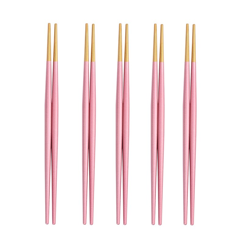 Stainless Steel Chopsticks Set 5pair Japanese Chop Sticks Multi Color Metal Chopsticks Reusable Food Sticks Sushi Hashi Baguette: pink gold 5pair