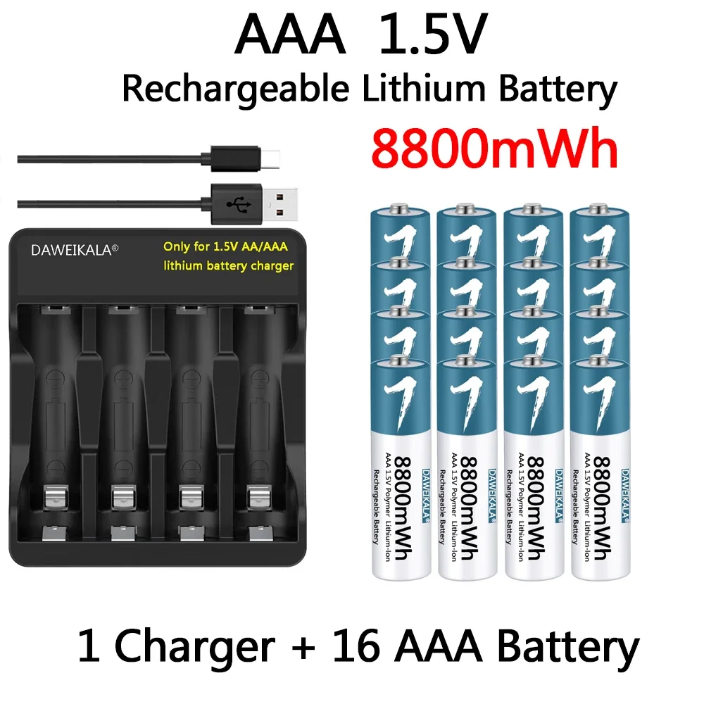 AAA Battery 1.5V Rechargeable Polymer Lithium-ion Battery AAA Battery for remote control mouse Electric toy with USB charger: Yellow
