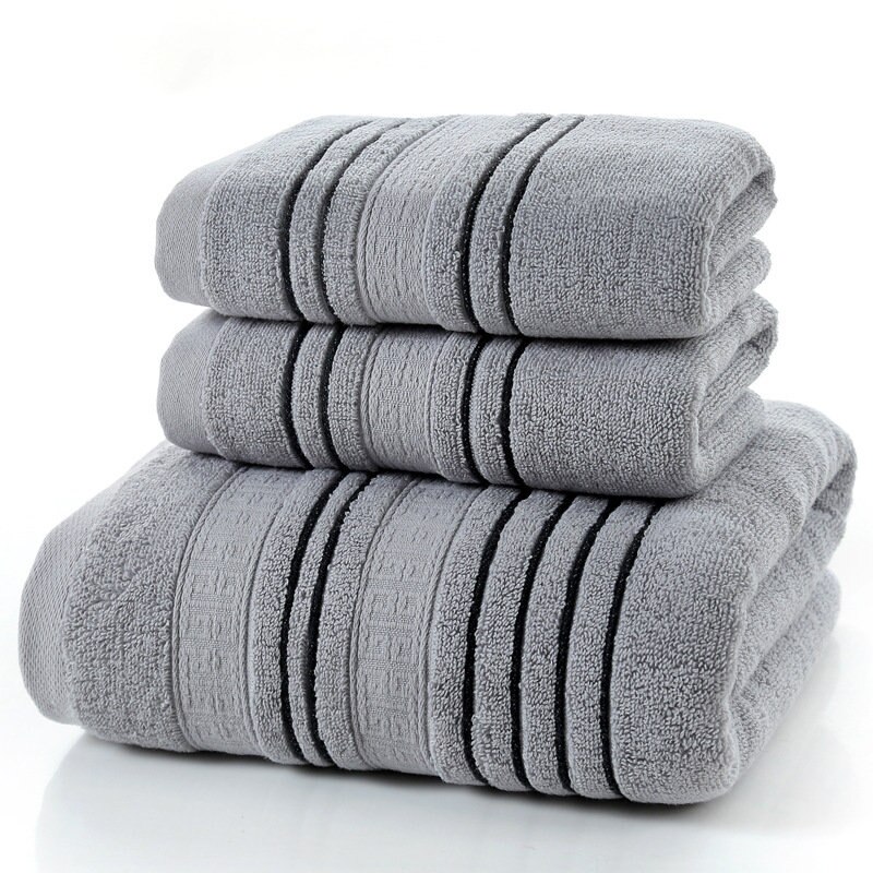 Simple striber 100%  badehåndklædesæt i bomuld hvidgrå badehåndklæder til voksne luksusmærke blødt håndklæde badeværelse: Lysegrå