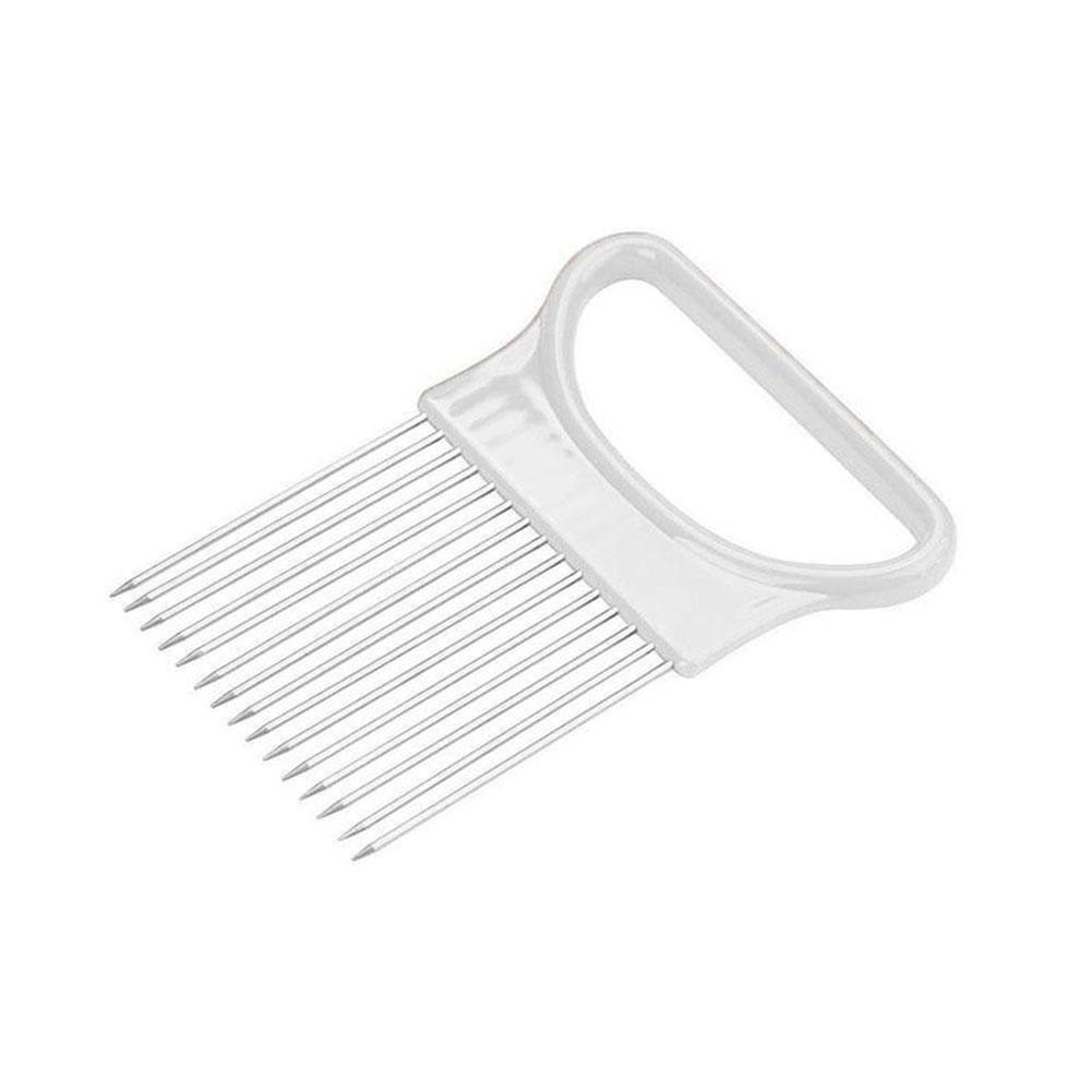 Steel Onion Needle With Cutting Safe Aid Holder Easy Slicer Cutter Tomato Safe Fork Handheld Vegetable Knife Kitchen: White 10.5x7.8cm