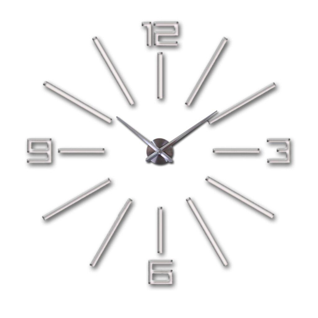 Grande FAI DA TE Orologio Da Parete Moderno 3D Numeri Adesivi Orologio Da Parete con Specchio per la Casa: argento