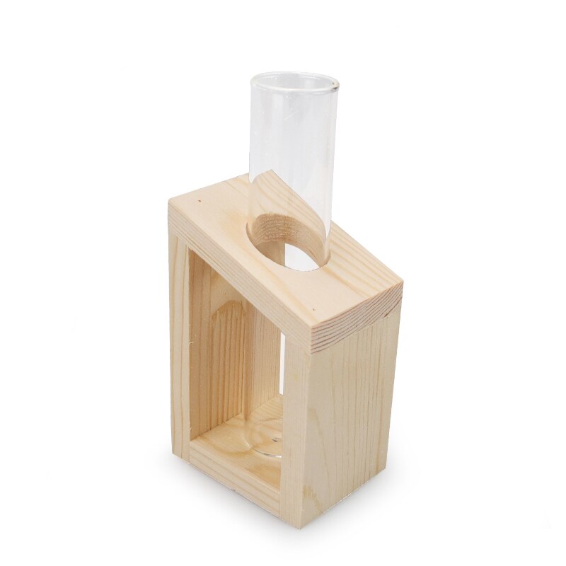 Florero de cristal para el hogar, florero de tubo de ensayo, soporte de madera, macetas de flores para plantas hidropónicas, decoración de jardín: Type A