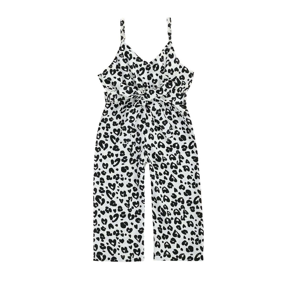 1-6y børn baby piger tøj leopard print overalls casual bukser ærmeløse v-hals bælte sommer romper jumpsuits 4 farver: Hvid / 4t