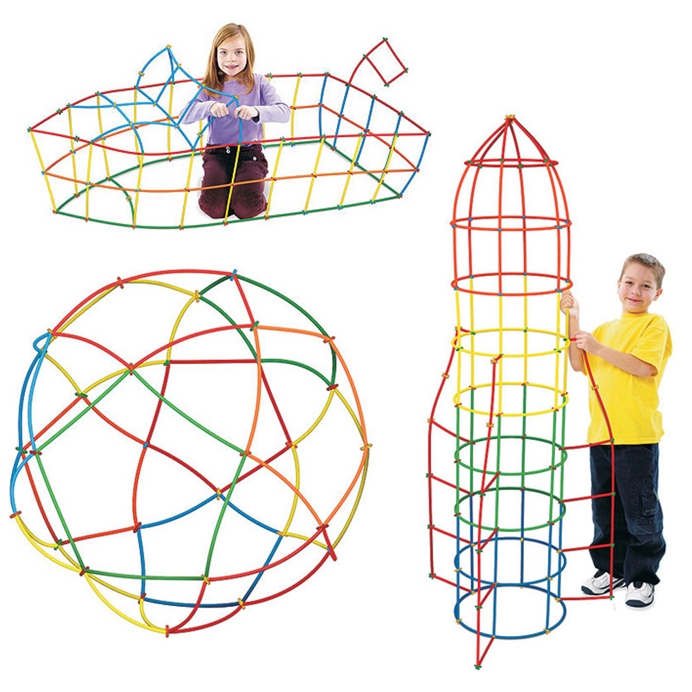 100-700pcs 4D Straw Building Blocks Tunnel Shaped Stitching Inserted Construction Assembling Blocks Toys for Children