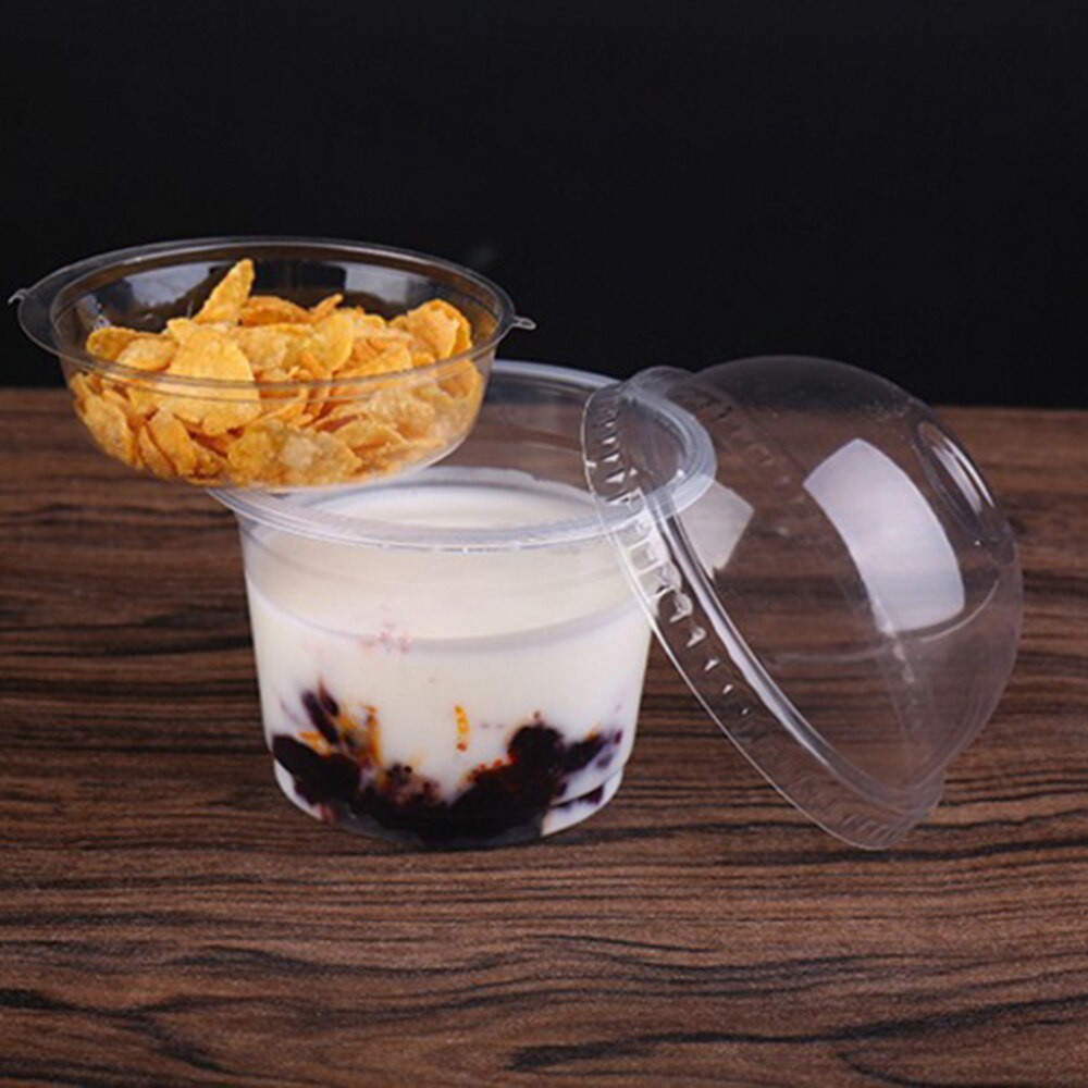 25pcs 250ml Disposable Salad Cup Transparent Dessert Bowl Container with Lid for Bar Cafe Home (Dome Lid with Hole)