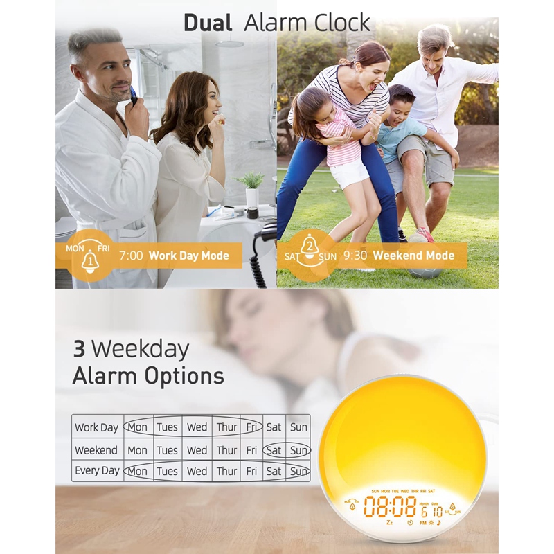 Wake Up Light Sunrise Alarm Clock for Kids Heavy Sleepers Bedroom with Sunrise Simulation Sleep Aid Dual Alarms