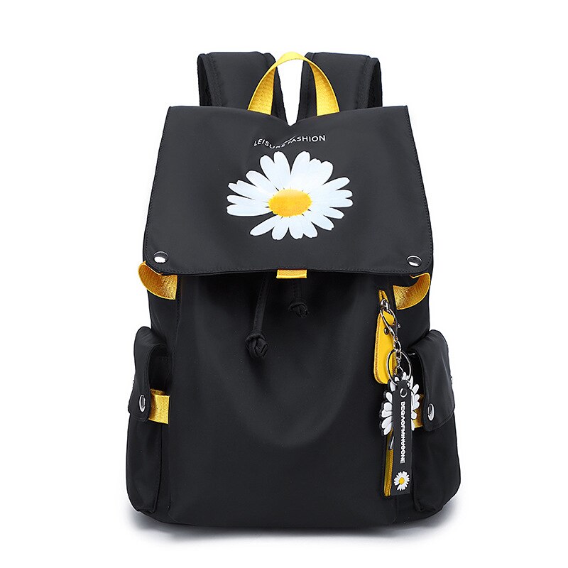 Waterdichte Usb Opladen Vrouwen Nylon Schooltassen Voor Tiener Meisjes Bloemen Gedrukt School Laptop Rugzak Student Reizen Boekentas: Black yellow
