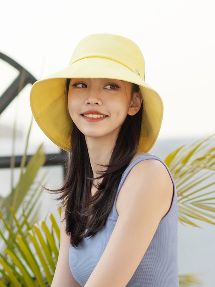 Ohsunny Zomer Vrouwen Zon Hoeden Grote Brede Rand Met Nek Flap Upf 50 + Zon Bescherming Verstelbare Opvouwbare Ademend Zachte zonnehoeden: Yellow Gray