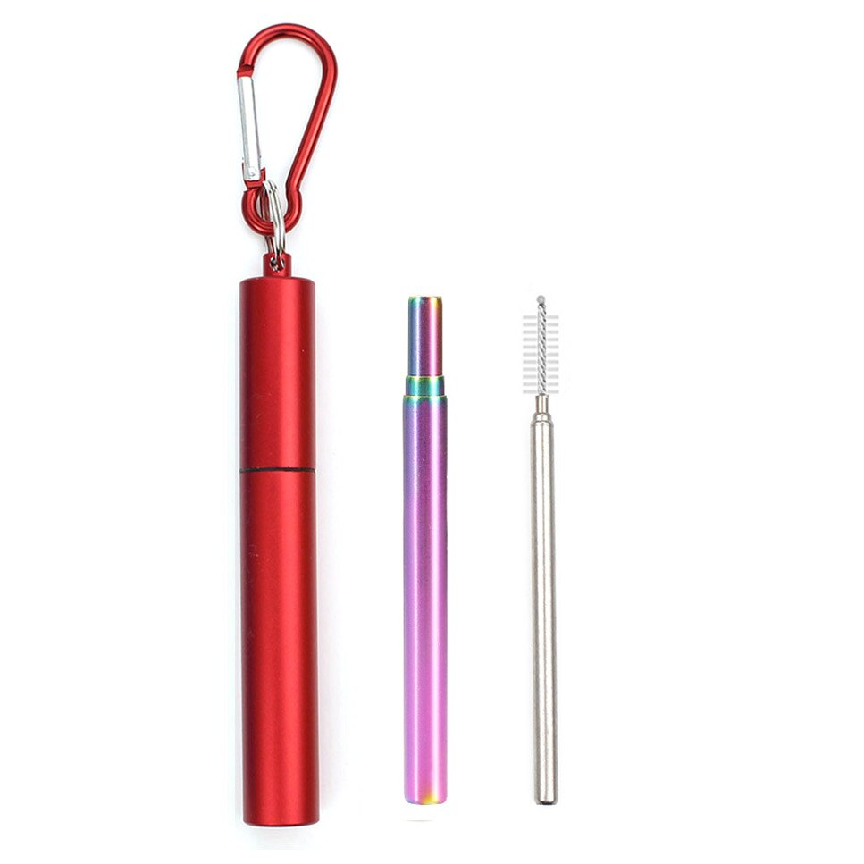 Draagbare Inklapbare Eco Vriendelijke Opvouwbare Rvs Straw Herbruikbare Metalen Stro Met Case Brush Drinken Bar Accessoires: Rainbowset-level