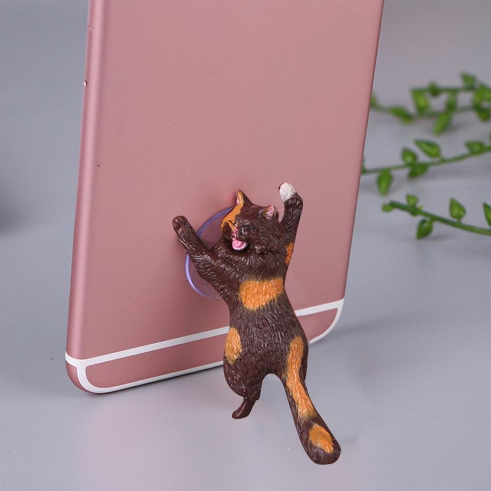 Telefoon Houder Leuke Kat Ondersteuning Resin Mobiele Telefoon Houder Stand Sucker Tabletten Bureau Sucker Smartphone Houder: brown orange