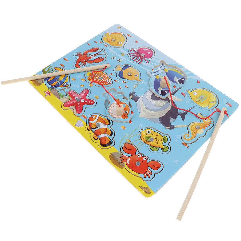 Fishing Game Animal Jigsaw Puzzle Wooden Pretend Education Toy