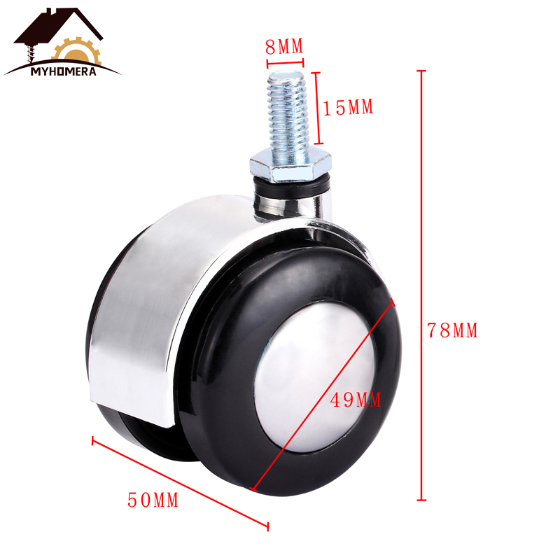 Myhomera 4 stk 2 tommer stol hjulmøbelhjul kraftig  m8 /  plade legering drejelige hjul hjul vogn gummi beskytter bremse: Skrue uden bremse