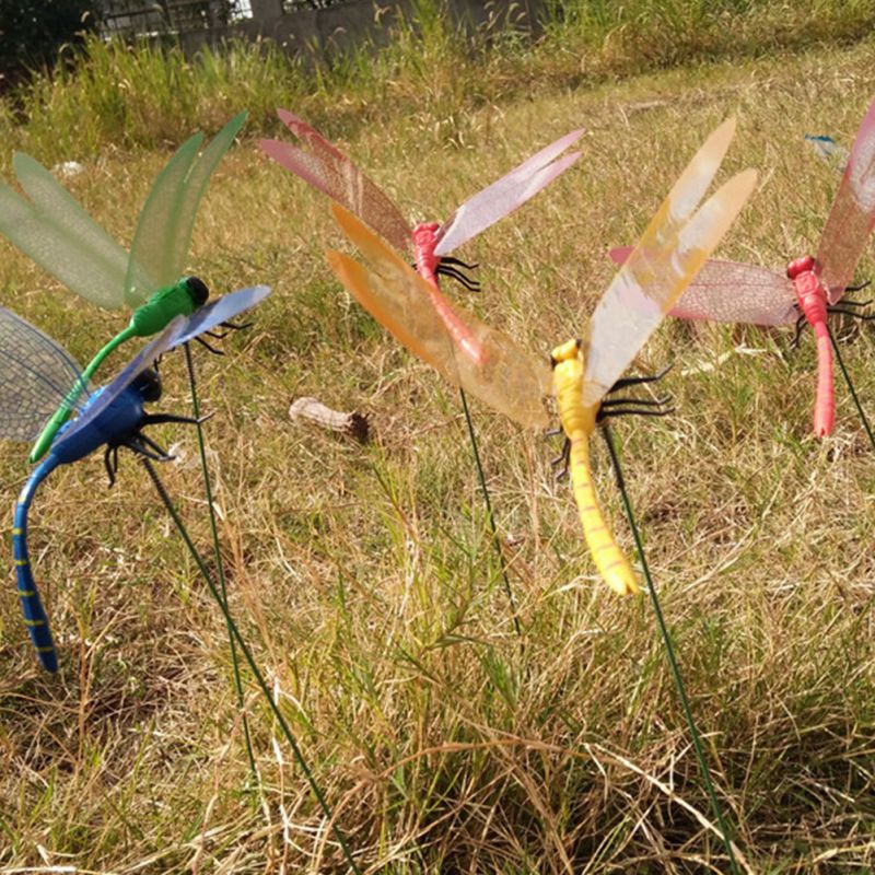 10 Pcs Kunstmatige Dragonfly Vlinders Tuin Decoratie Outdoor 3D Simulatie Dragonfly Stakes Yard Plant Gazon Decor Stok