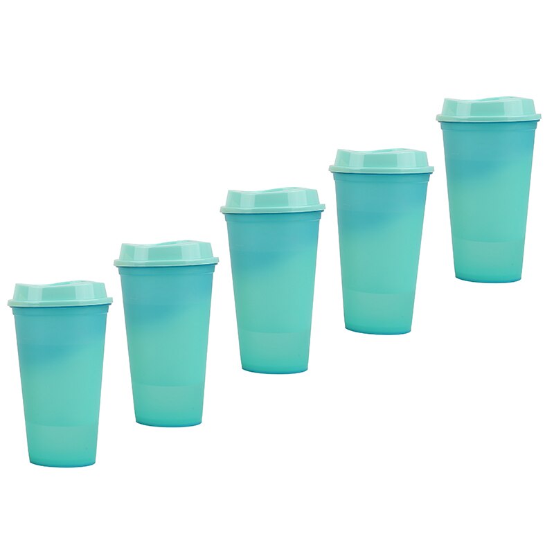 5pcs Color Changing Reusable Cold Cup Tumblers Reusable Discoloration Bottle With Straw Drinkware Plastic My Drink Bottle: 5pcs blue