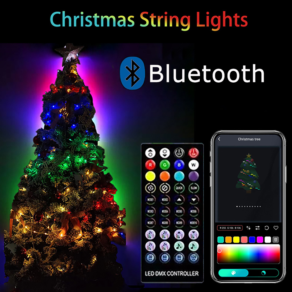 40M LED extérieur noël lumière décorative RGB IC Bluetooth APP contrôle 5V USB LED conte de fées chaîne lumineuse pour fête de mariage