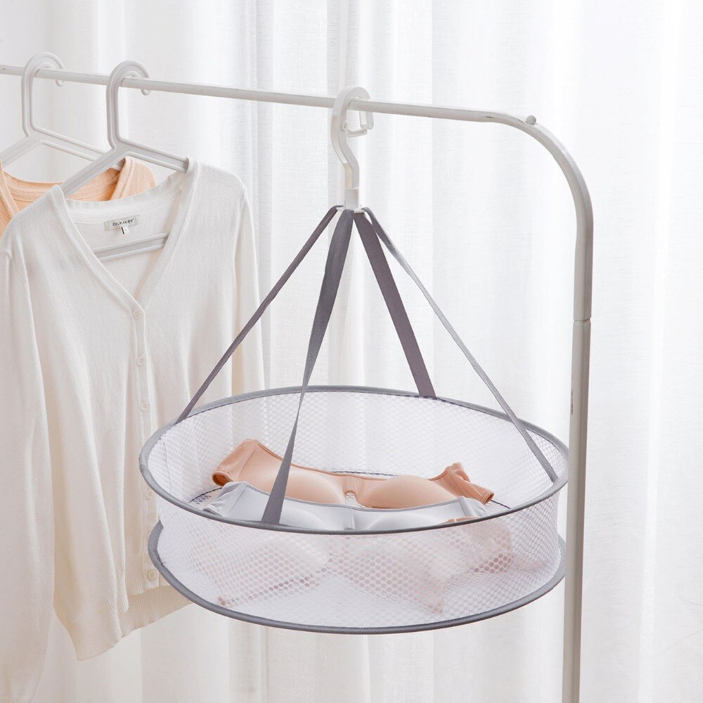 Windproof Clothes Dryer Drying Rack For Sweaters Hanging Laundry Basket Mesh Folding Nets Double Layer