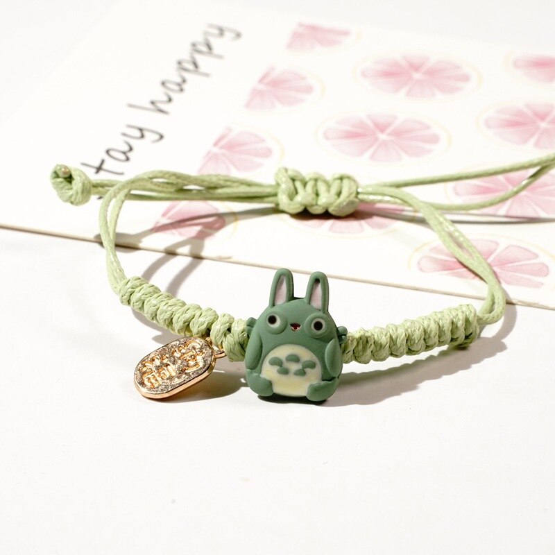 Cute Animal Children Bracelet Bikachu Dinosaur Rabbit Brown Bear Hand-Woven Rope Bracelet Adjustable Bracelet for Women: Green Totoro