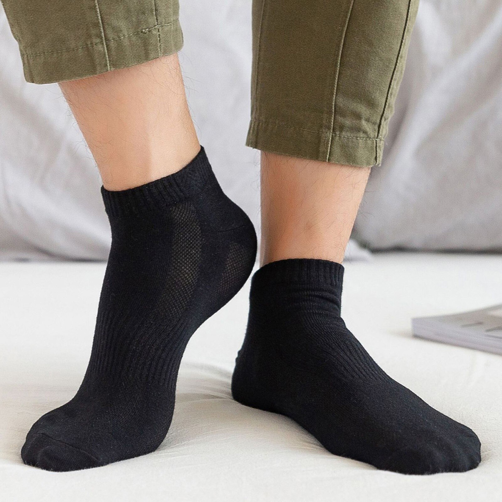 5 Pairs Of Men's And Women's Socks Breathable Sports Socks Solid Color Short Boat Socks Comfortable Cotton Socks: BK
