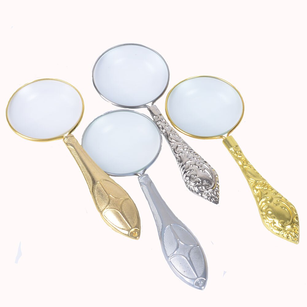 5X Gold 45mm Diameter Magnifier Glass Lens Metal Glass Mirror Flower Magnifier Complex Pattern Handle Magnifying Glass Loupe