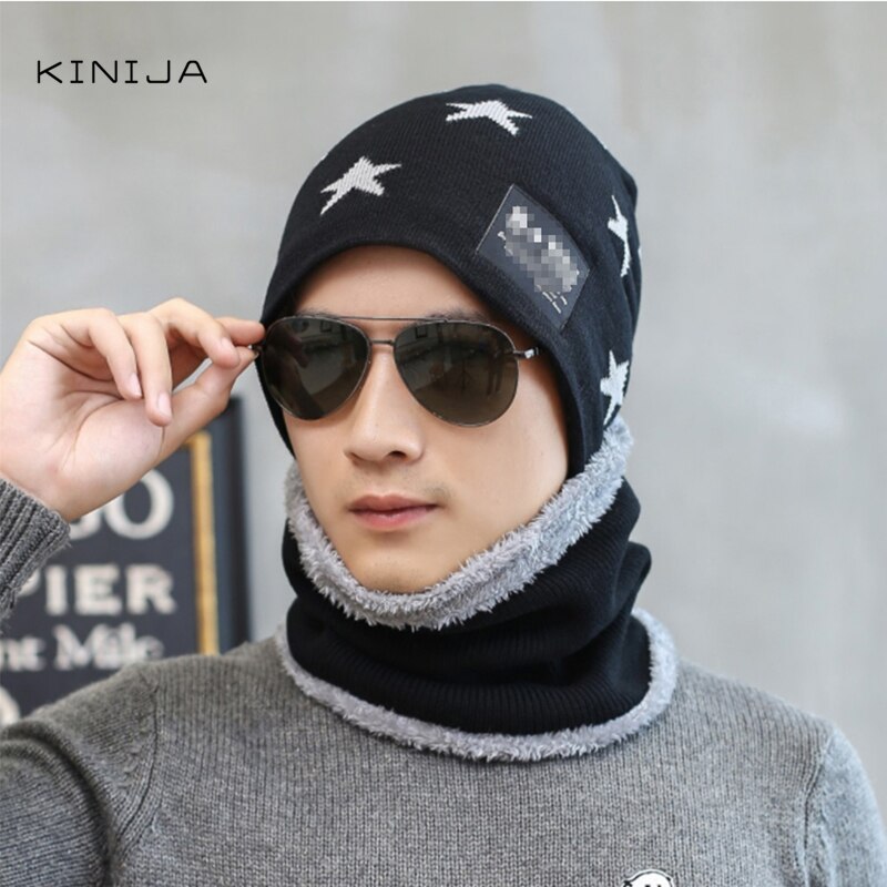 Mænd hat pentagram uldhat efterår og vinter afslappet bønnehue varm strikning forældre-barn hat koldsikker plyshue