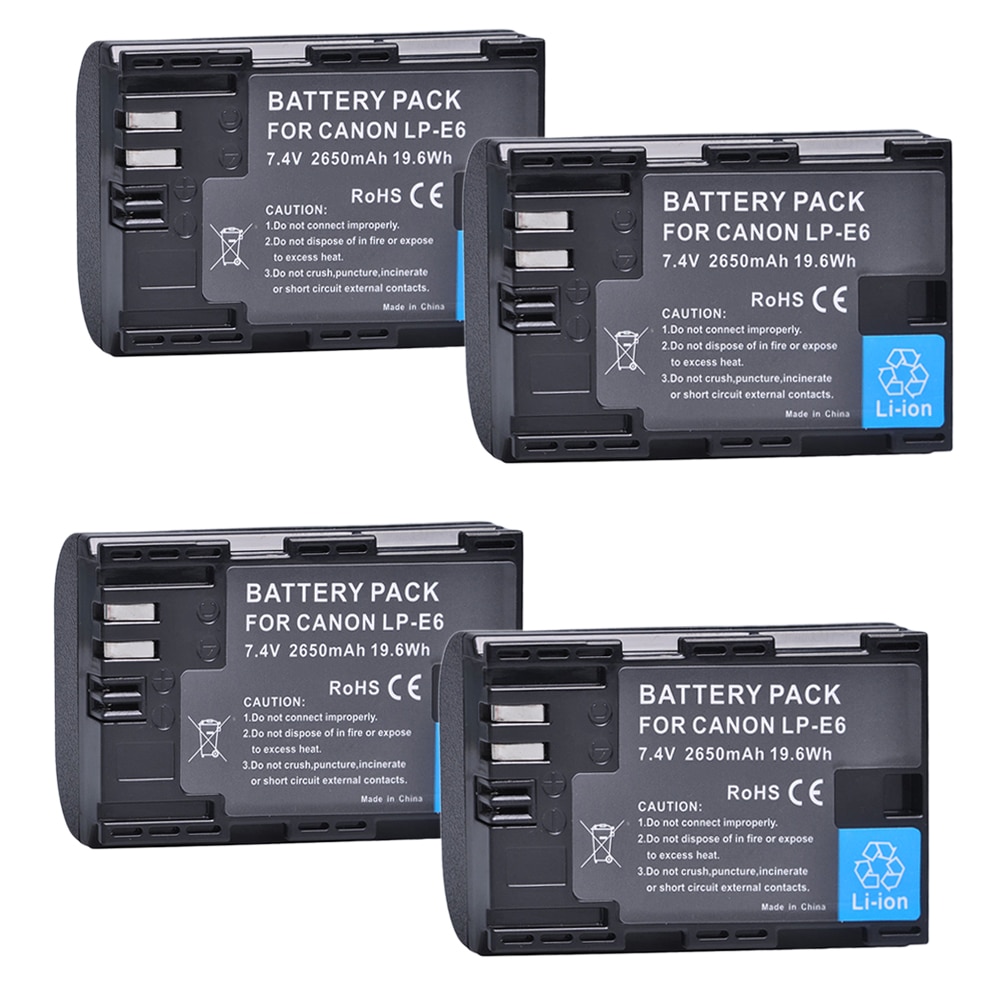 4x 2650 mah lp -e6 lp-e6n lp  e6 akku + lcd usb -kaksoislaturi canon eos 6d 7d 5d mark ii iii  iv 60d 60da 70d 80d 5ds r  xc10